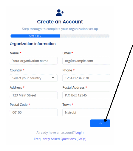 Organization form fields